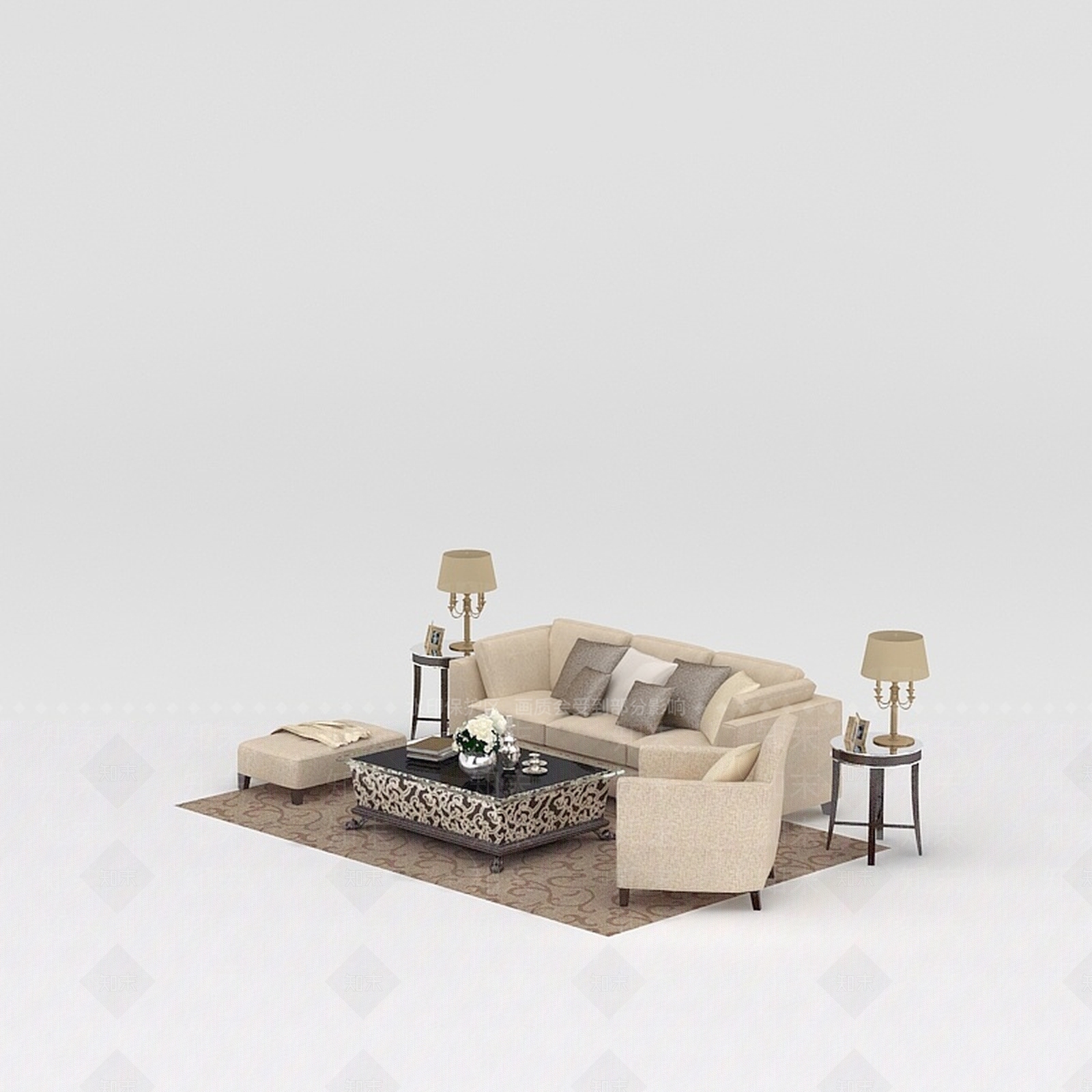 现代双人沙发3D模型下载【ID:1198584015】