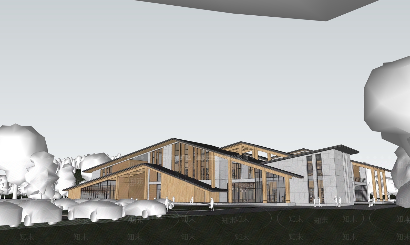 新中式展览馆建筑SU模型下载【ID:1198586838】
