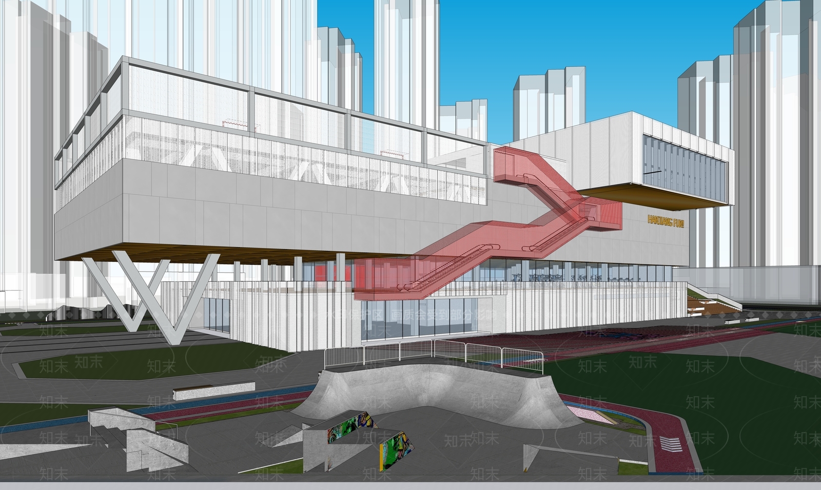 现代展览馆建筑SU模型下载【ID:1198587107】