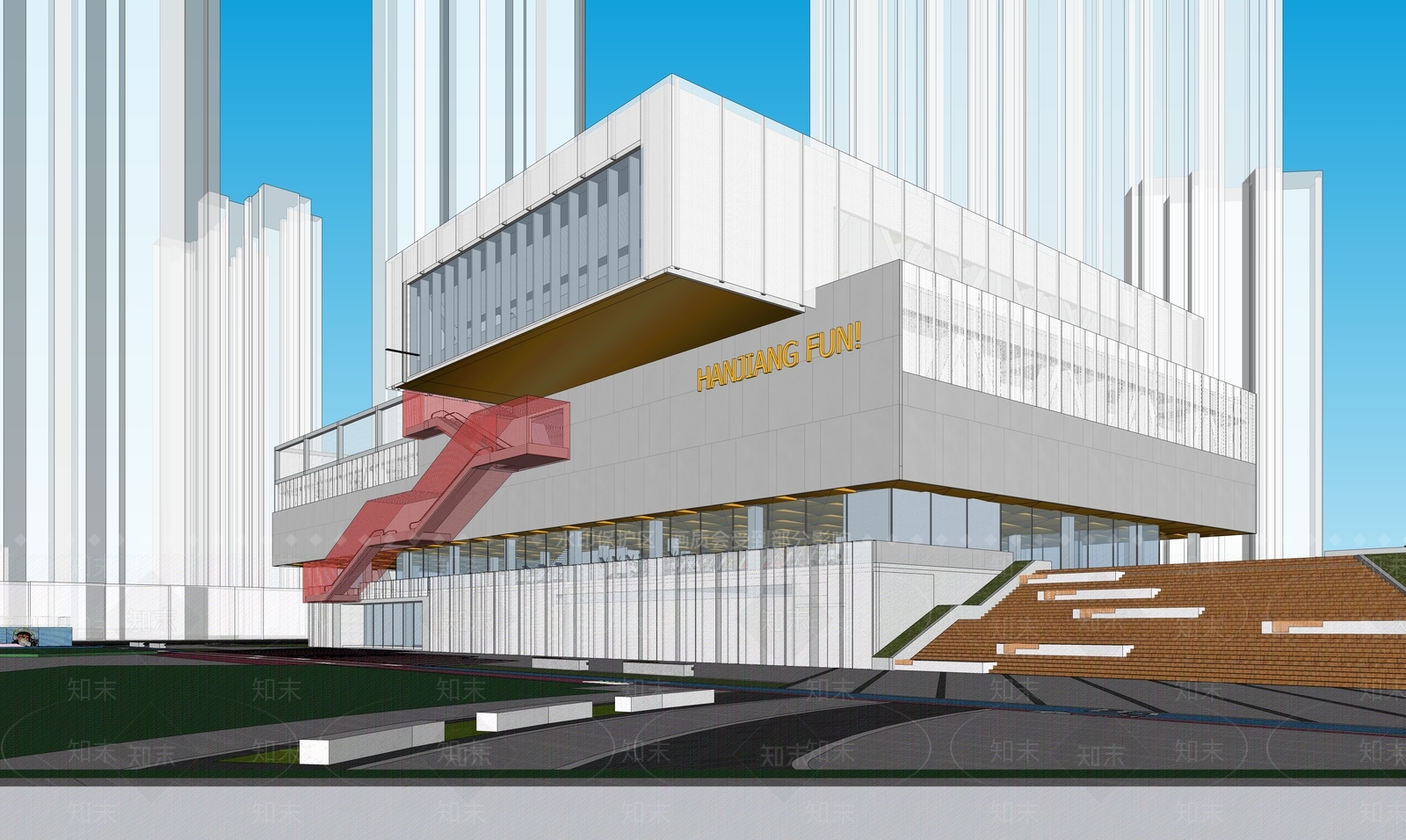 现代展览馆建筑SU模型下载【ID:1198587107】