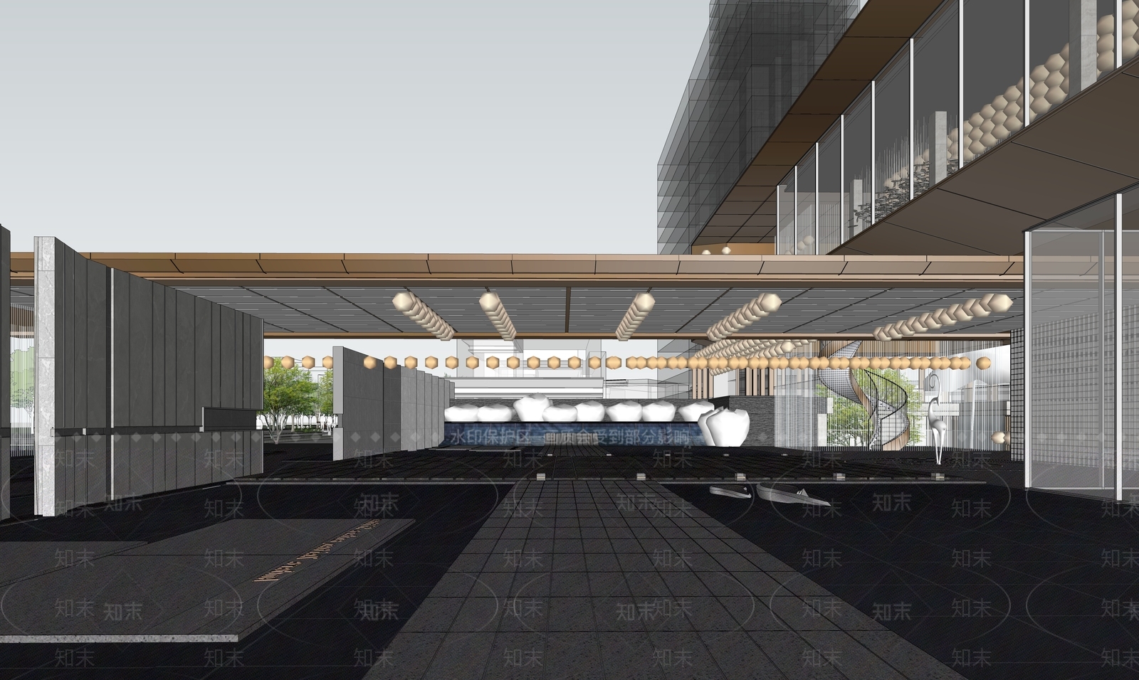 现代售楼处建筑SU模型下载【ID:1198588508】