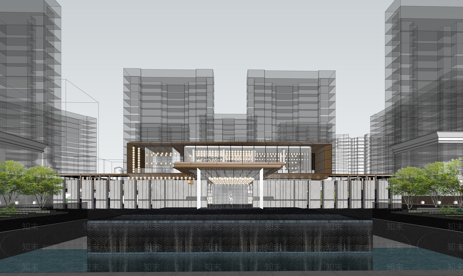 现代售楼处建筑SU模型下载【ID:1198588508】