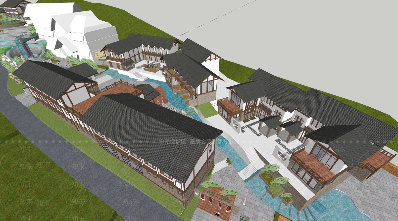 新中式中式商业街SU模型下载【ID:1198589201】