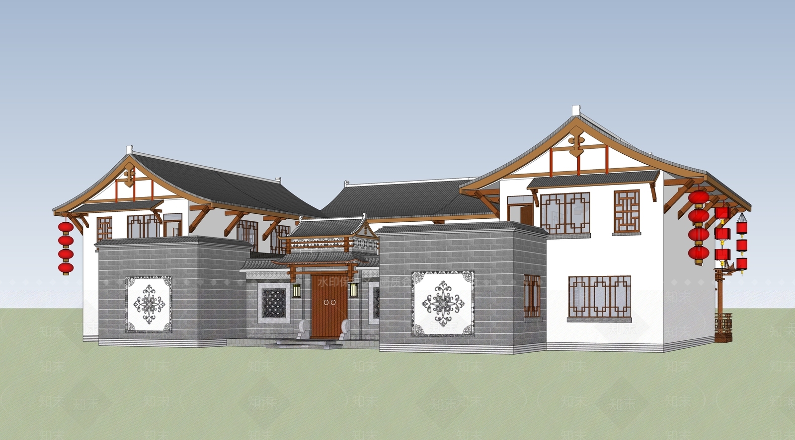 中式古建筑SU模型下载【ID:1198593492】