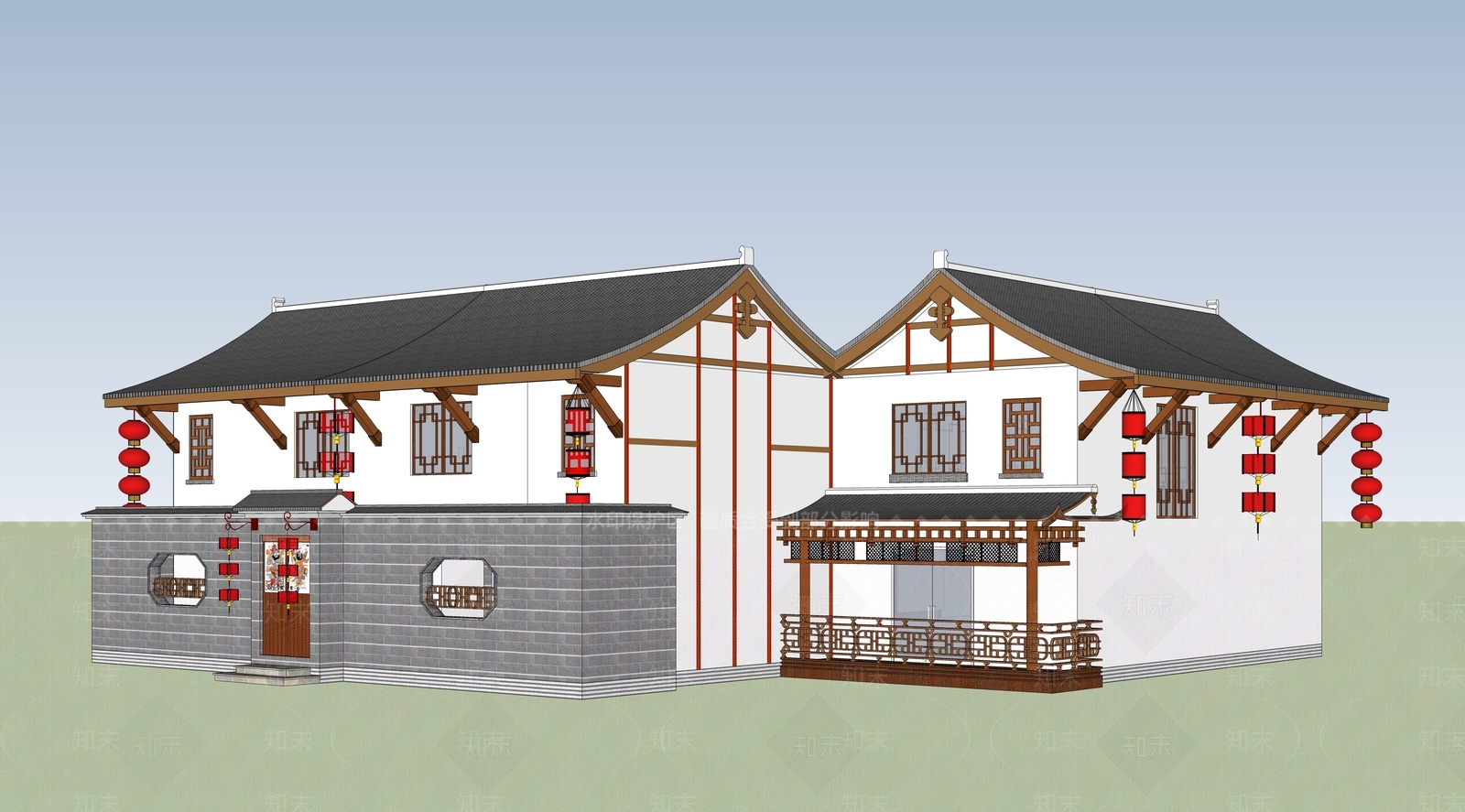 中式古建筑SU模型下载【ID:1198593492】