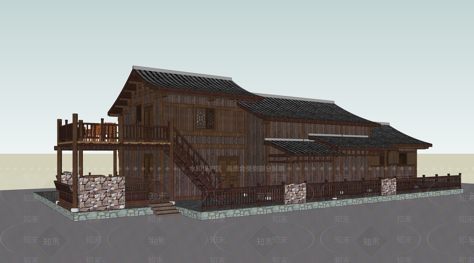 中式古建筑SU模型下载【ID:1198594606】