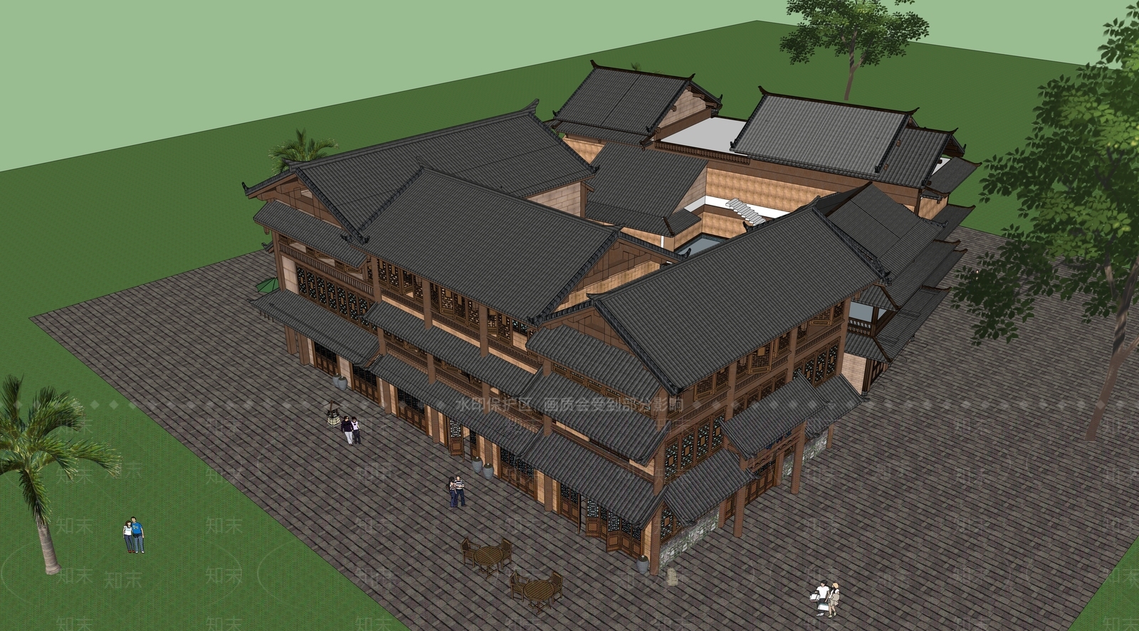 中式古建筑SU模型下载【ID:1198598915】