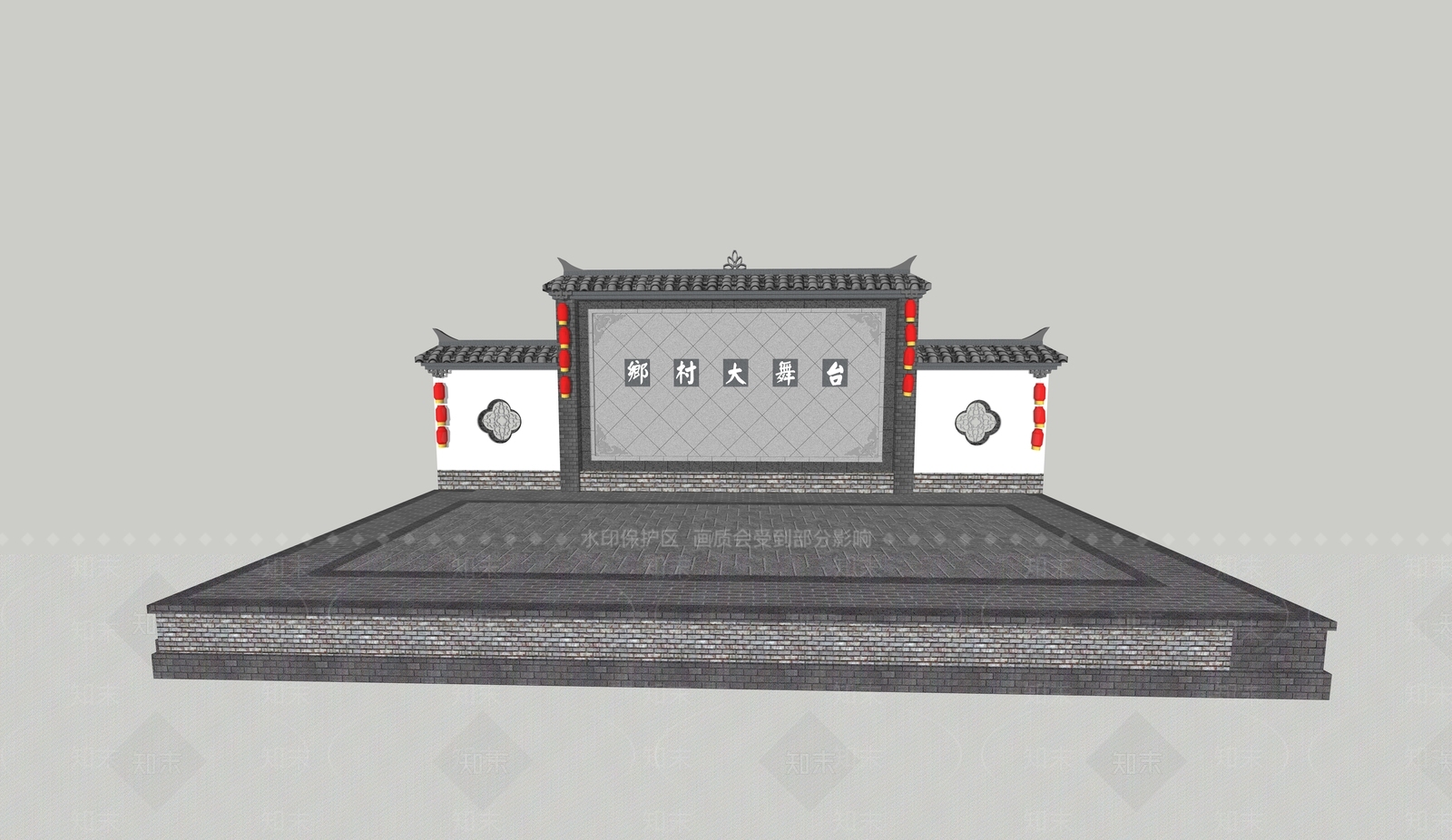 中式新中式广场景观SU模型下载【ID:1198600944】