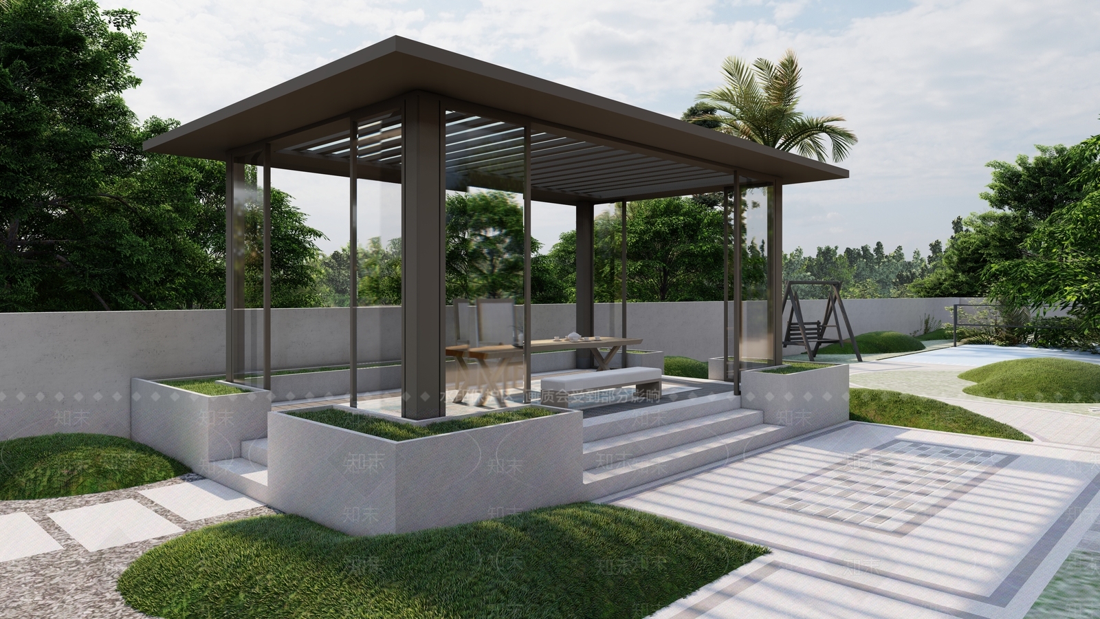 现代新中式亭子SU模型下载【ID:1198600446】