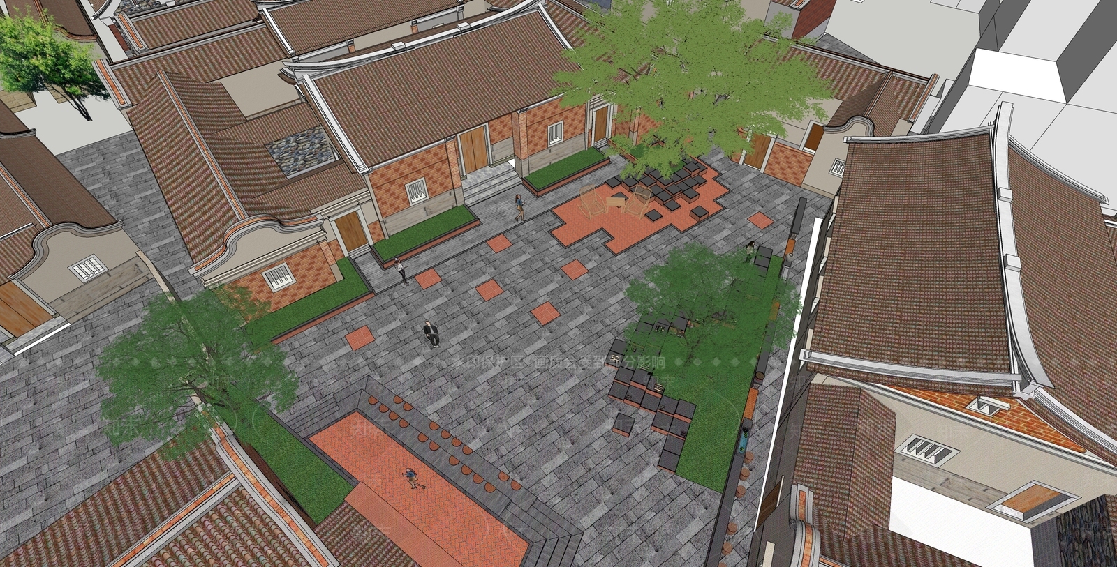 中式广场景观SU模型下载【ID:1198604430】