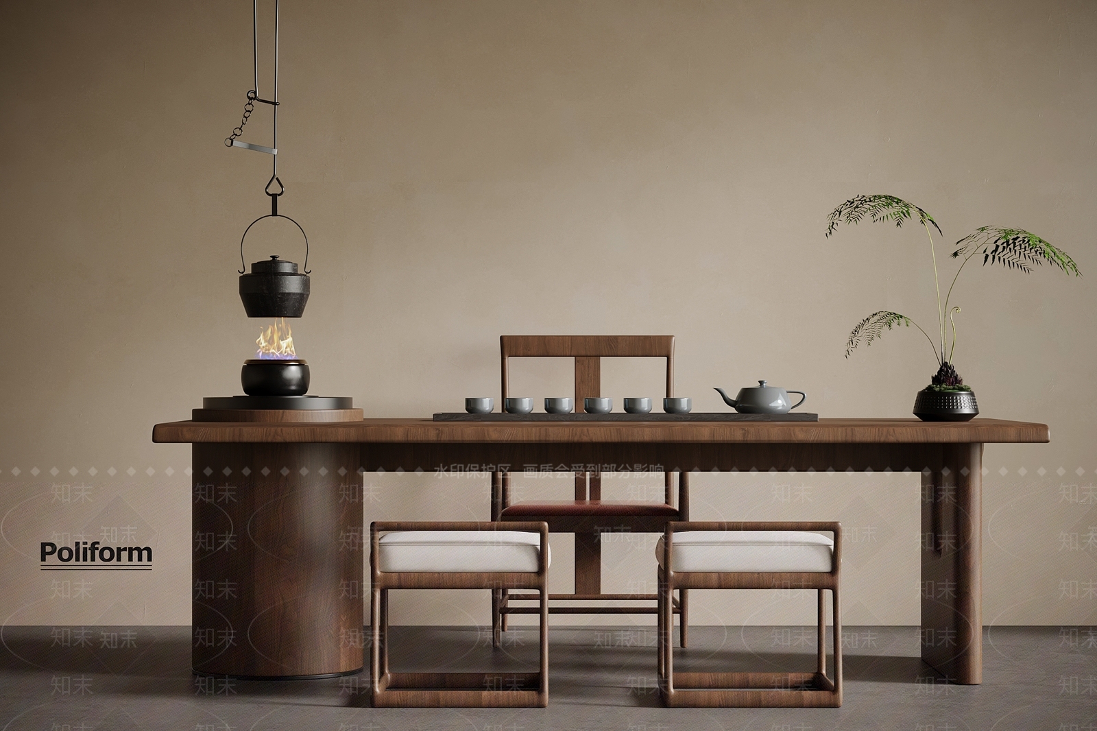 新中式茶桌椅SU模型下载【ID:1198603804】