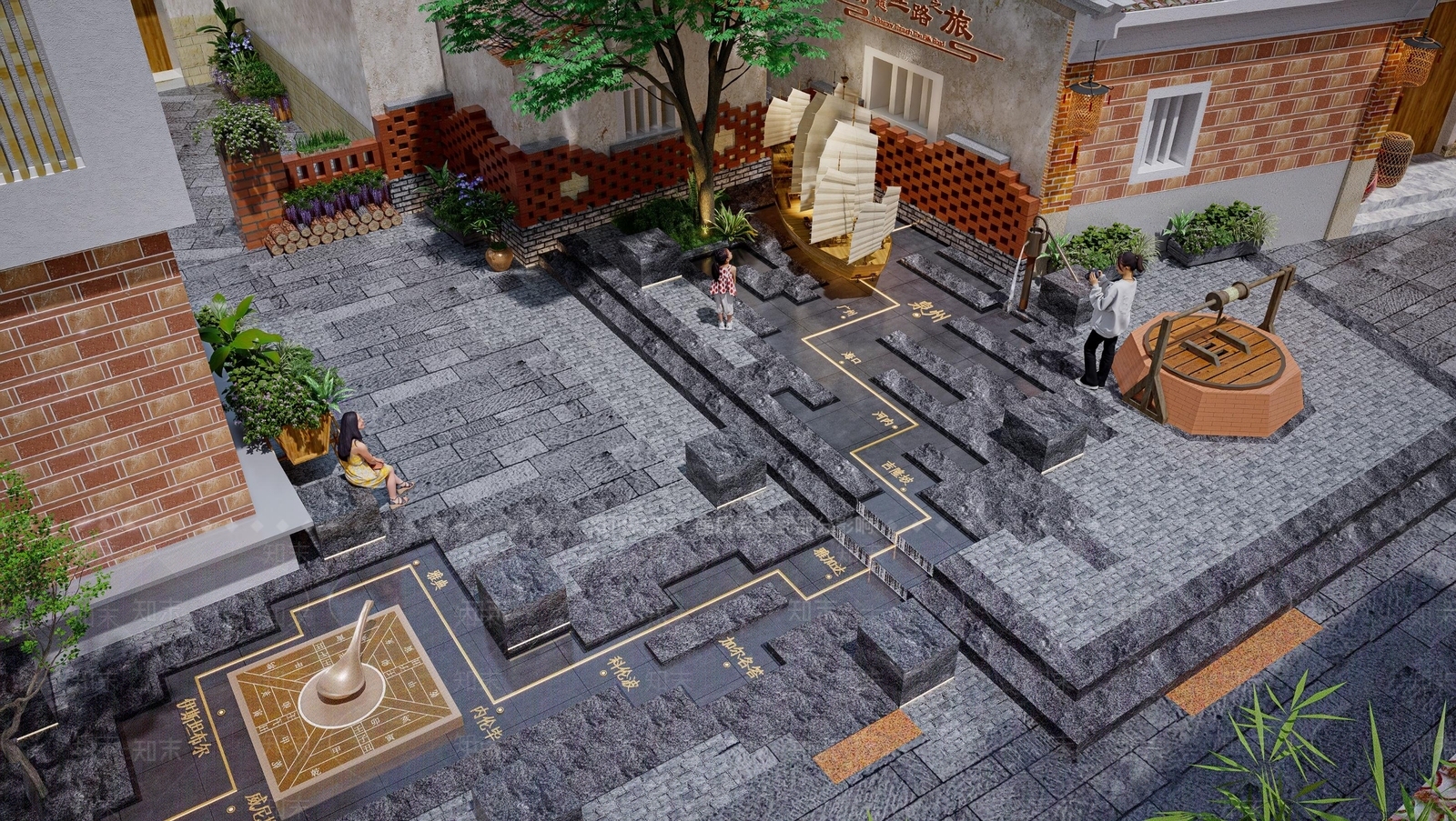 现代广场景观SU模型下载【ID:1198604247】