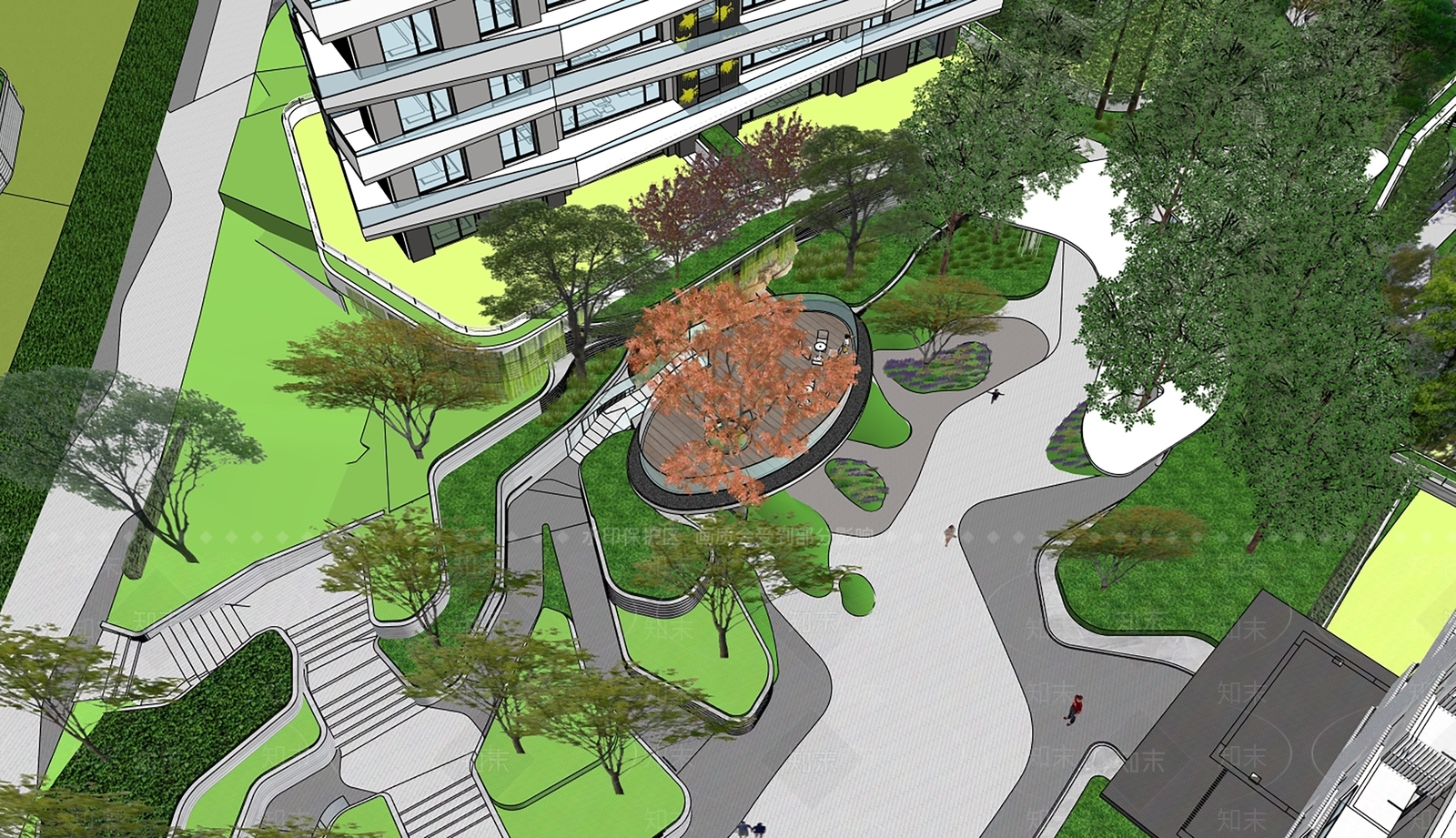 现代小区景观SU模型下载【ID:1198612061】