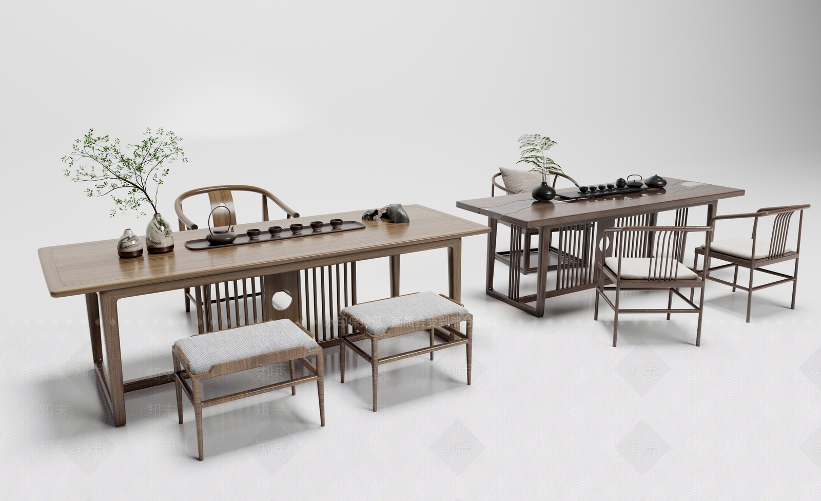 新中式茶桌椅3D模型下载【ID:1198617838】