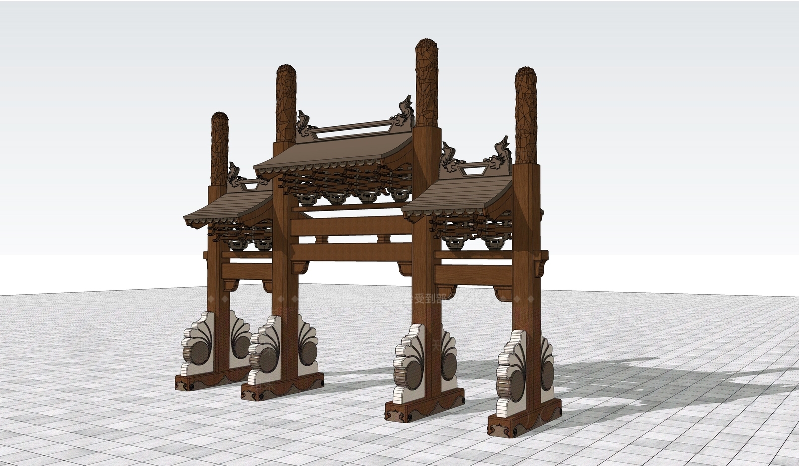 中式新中式牌坊牌楼SU模型下载【ID:1198628906】