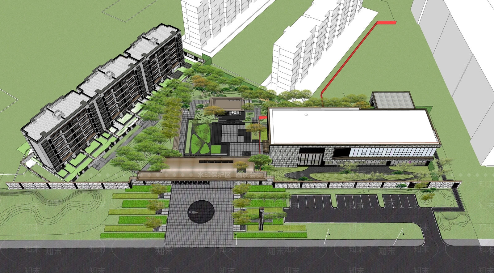 现代简约小区建筑SU模型下载【ID:1198636735】
