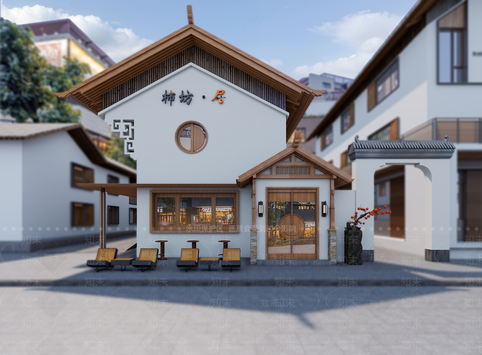新中式民宿建筑SU模型下载【ID:1198803004】