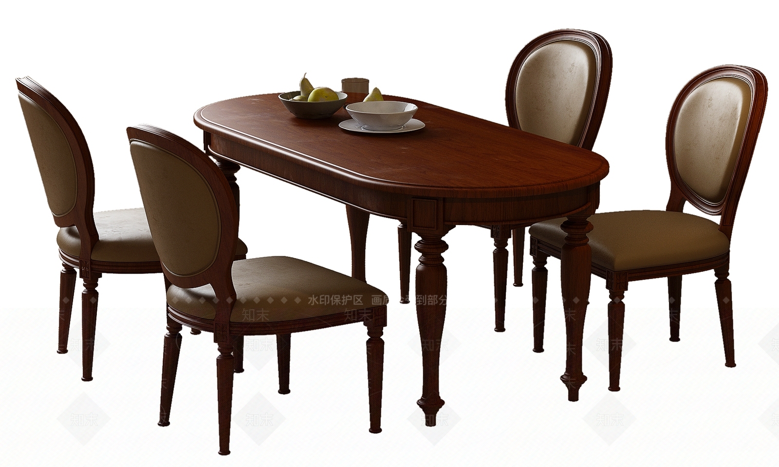 美式法式餐桌椅3D模型下载【ID:1198641658】