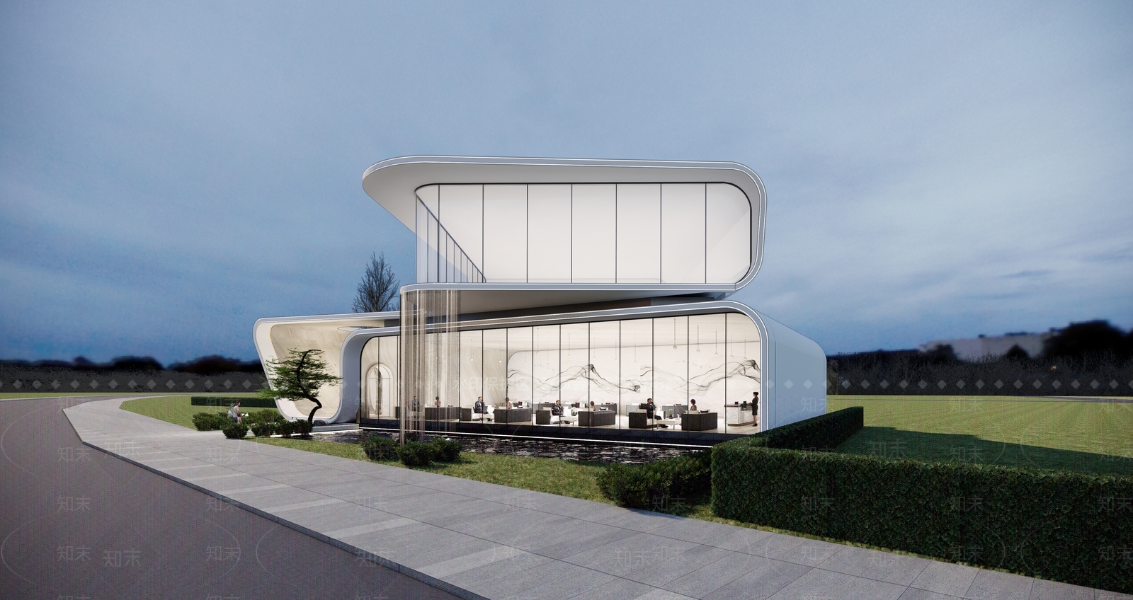 现代售楼处建筑SU模型下载【ID:1198644385】