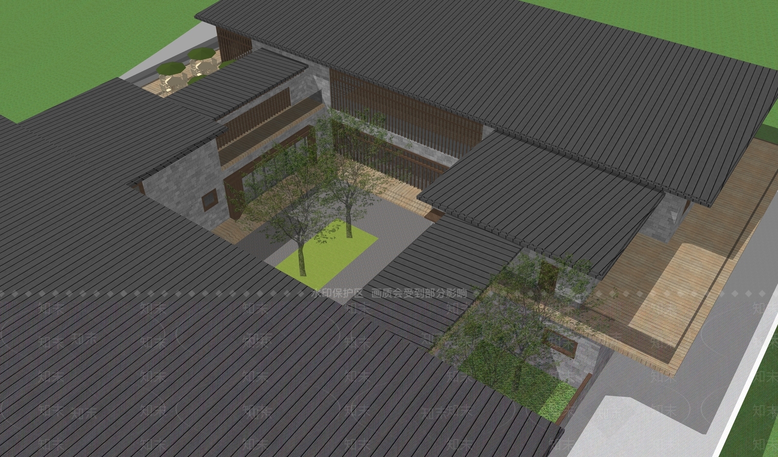 新中式中式餐饮建筑SU模型下载【ID:1198644453】