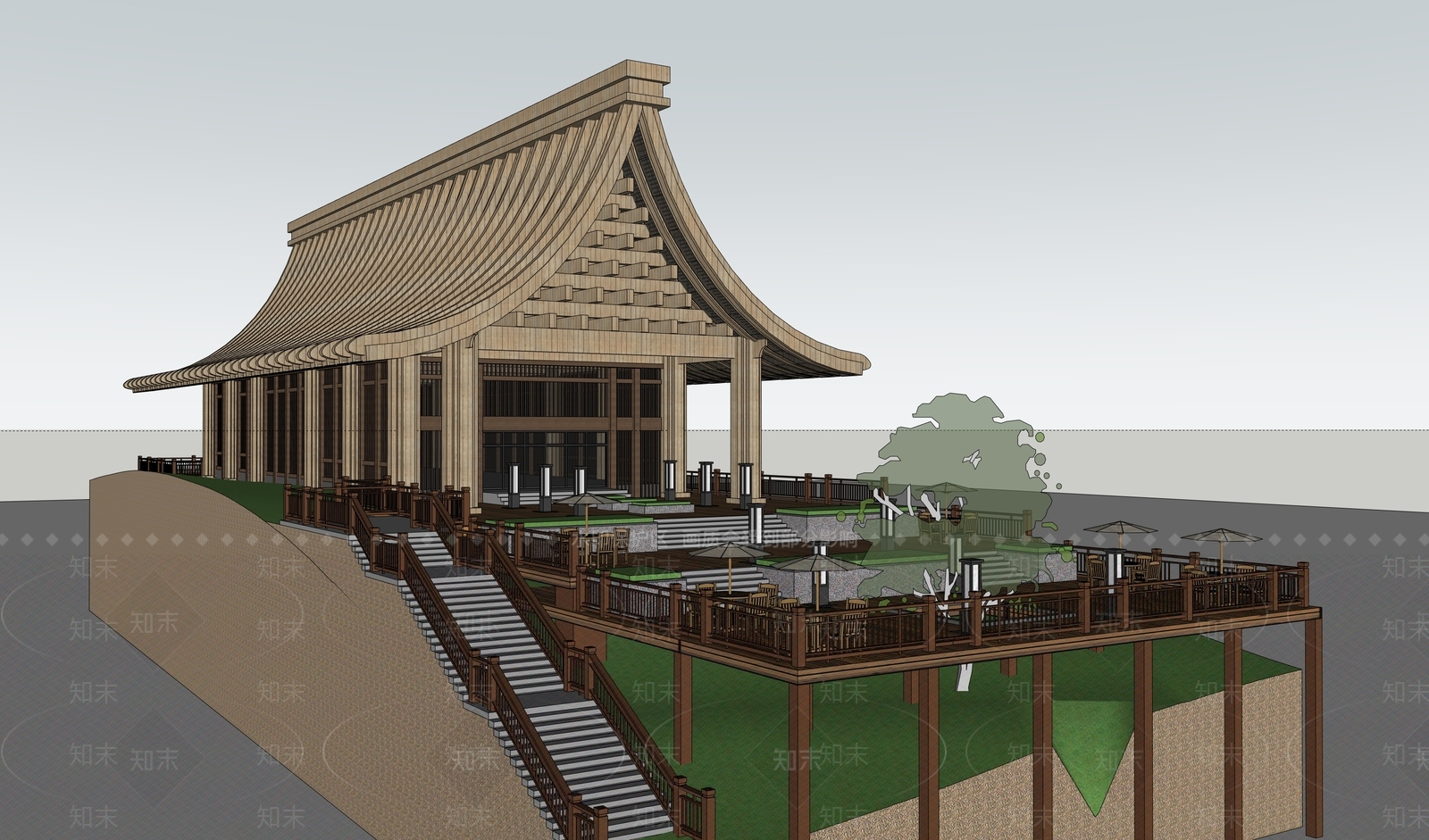 新中式中式古建筑SU模型下载【ID:1198646574】