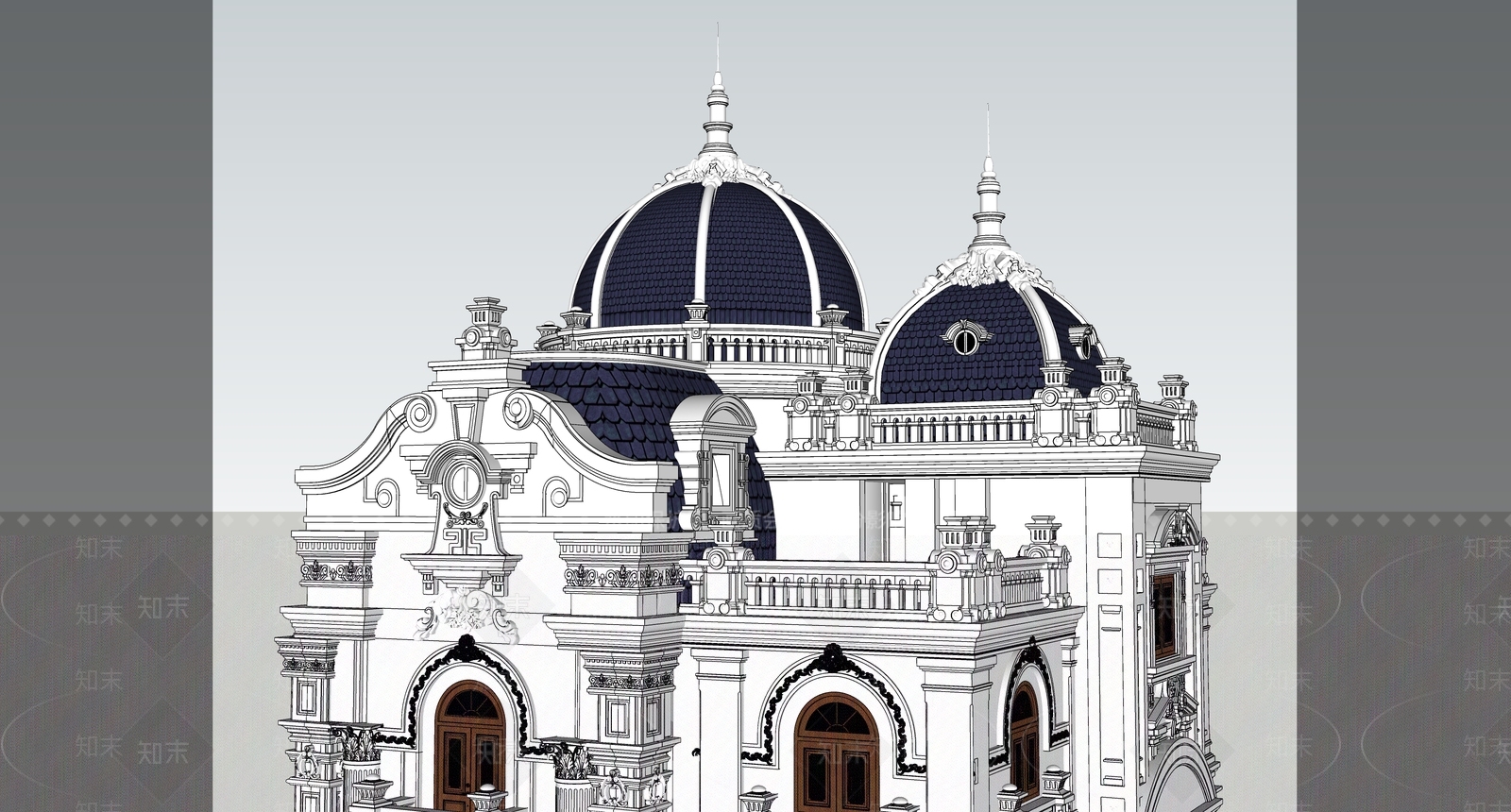 现代欧式独栋别墅SU模型下载【ID:1198647361】