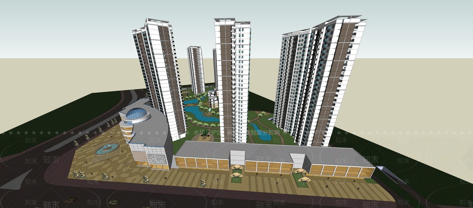 现代高层住宅SU模型下载【ID:1198648444】