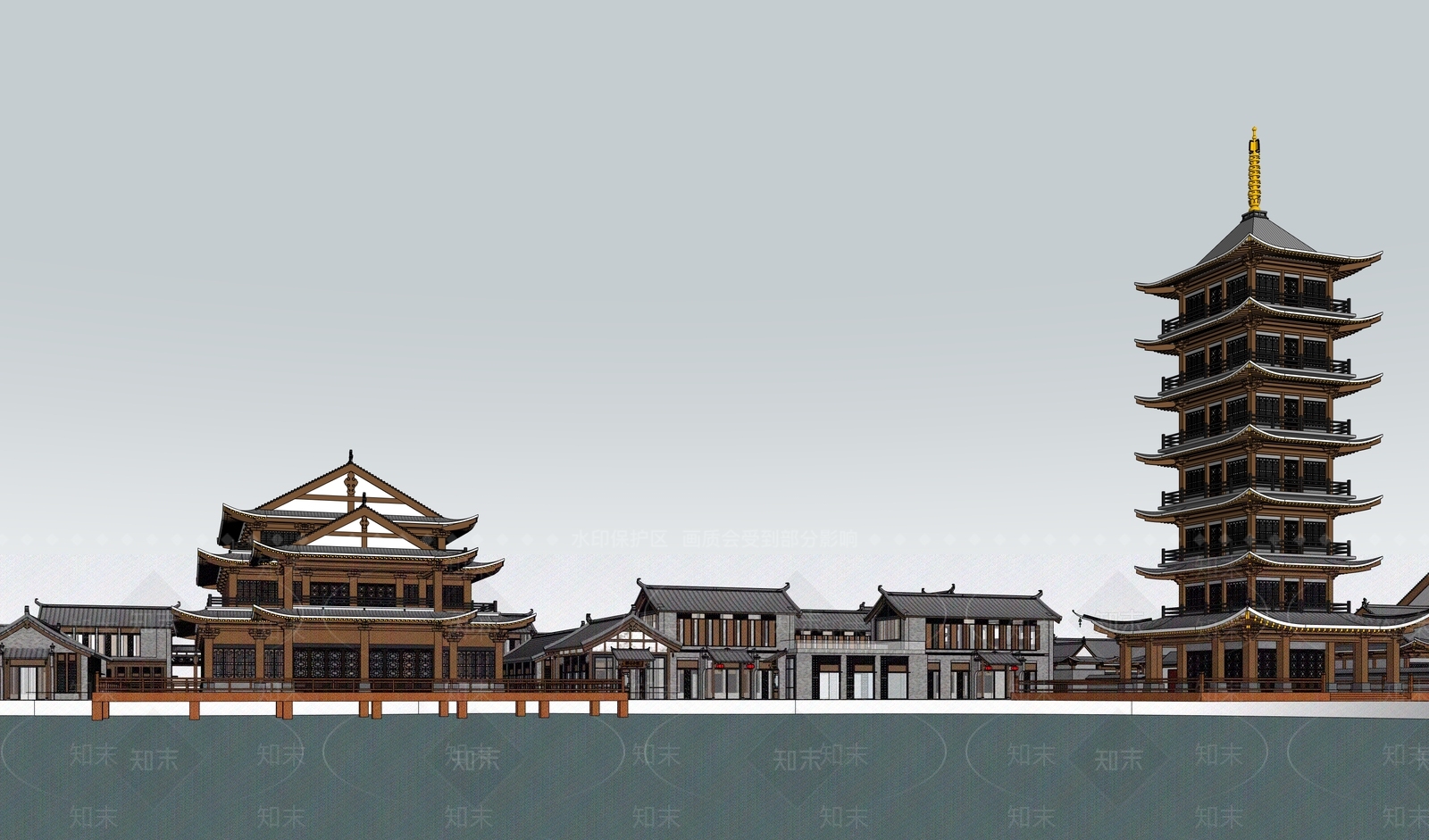 新中式中式古建筑SU模型下载【ID:1198650719】
