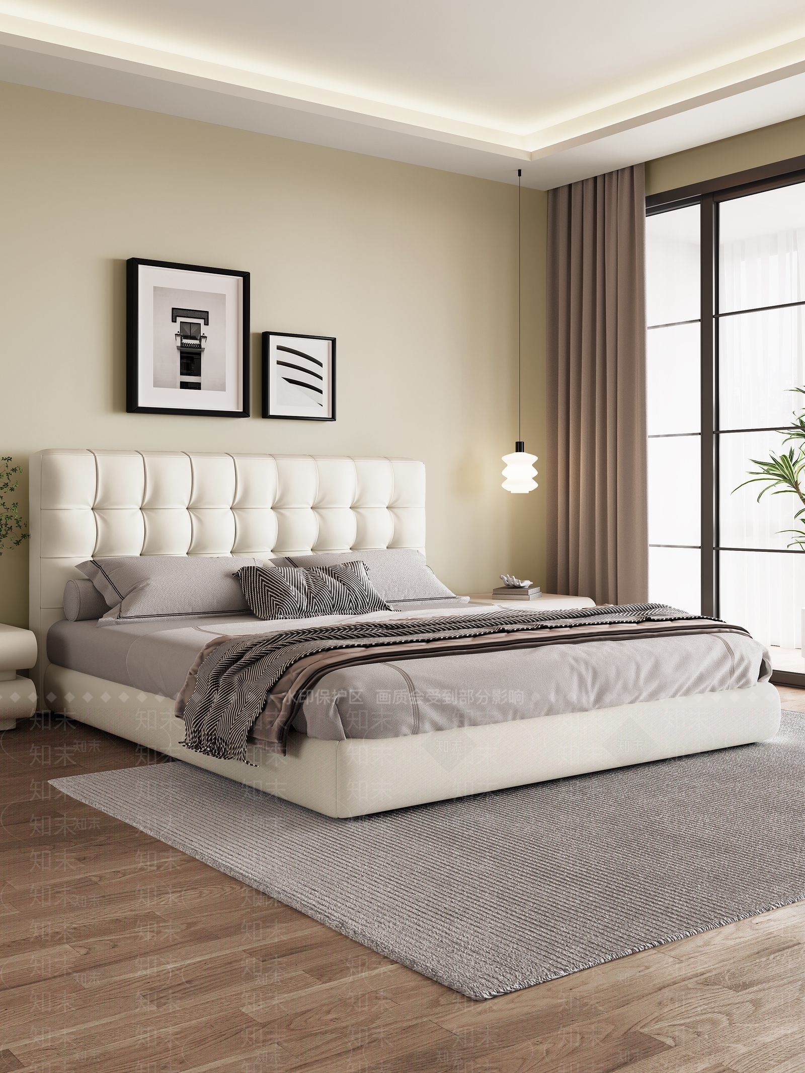 现代简约双人床3D模型下载【ID:1198652611】