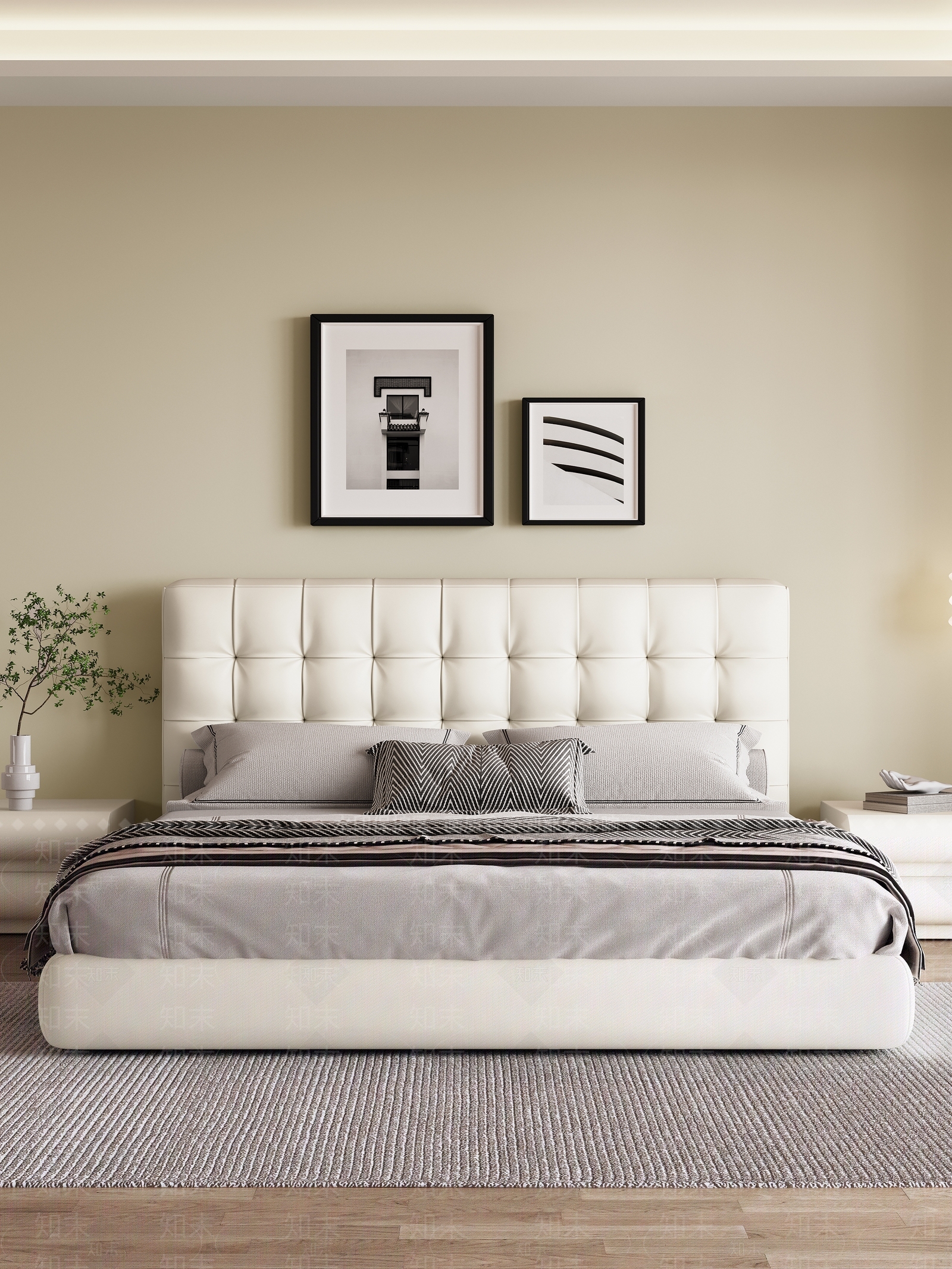 现代简约双人床3D模型下载【ID:1198652611】