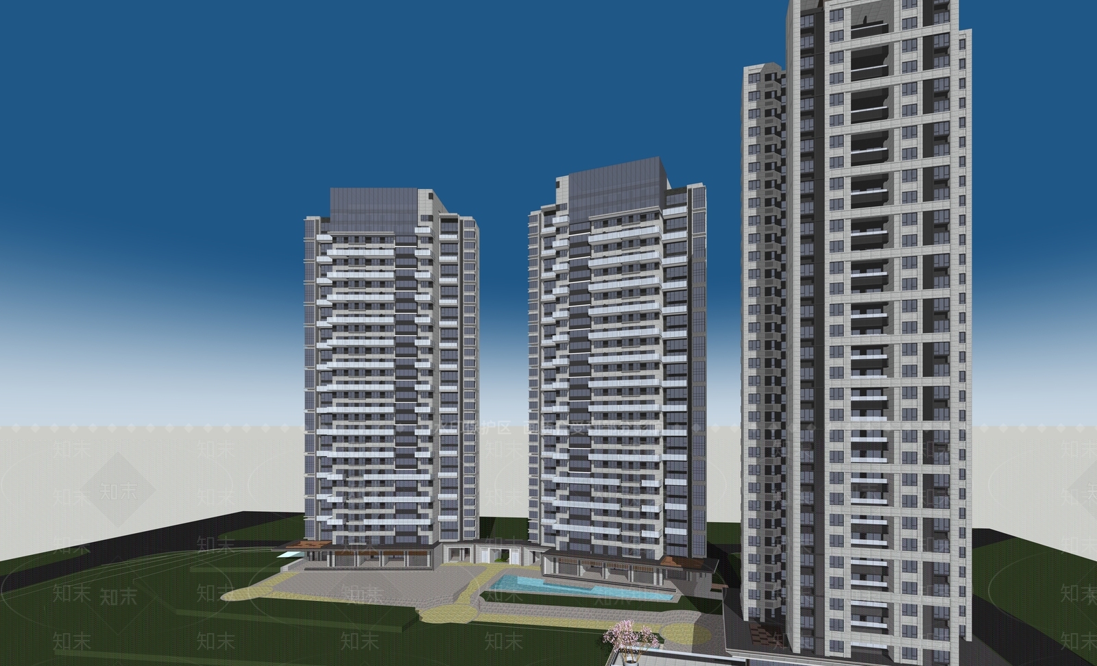 现代高层住宅SU模型下载【ID:1198654209】