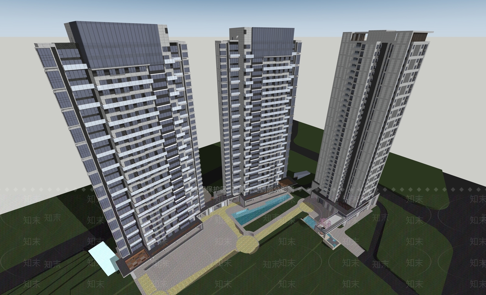 现代高层住宅SU模型下载【ID:1198654209】