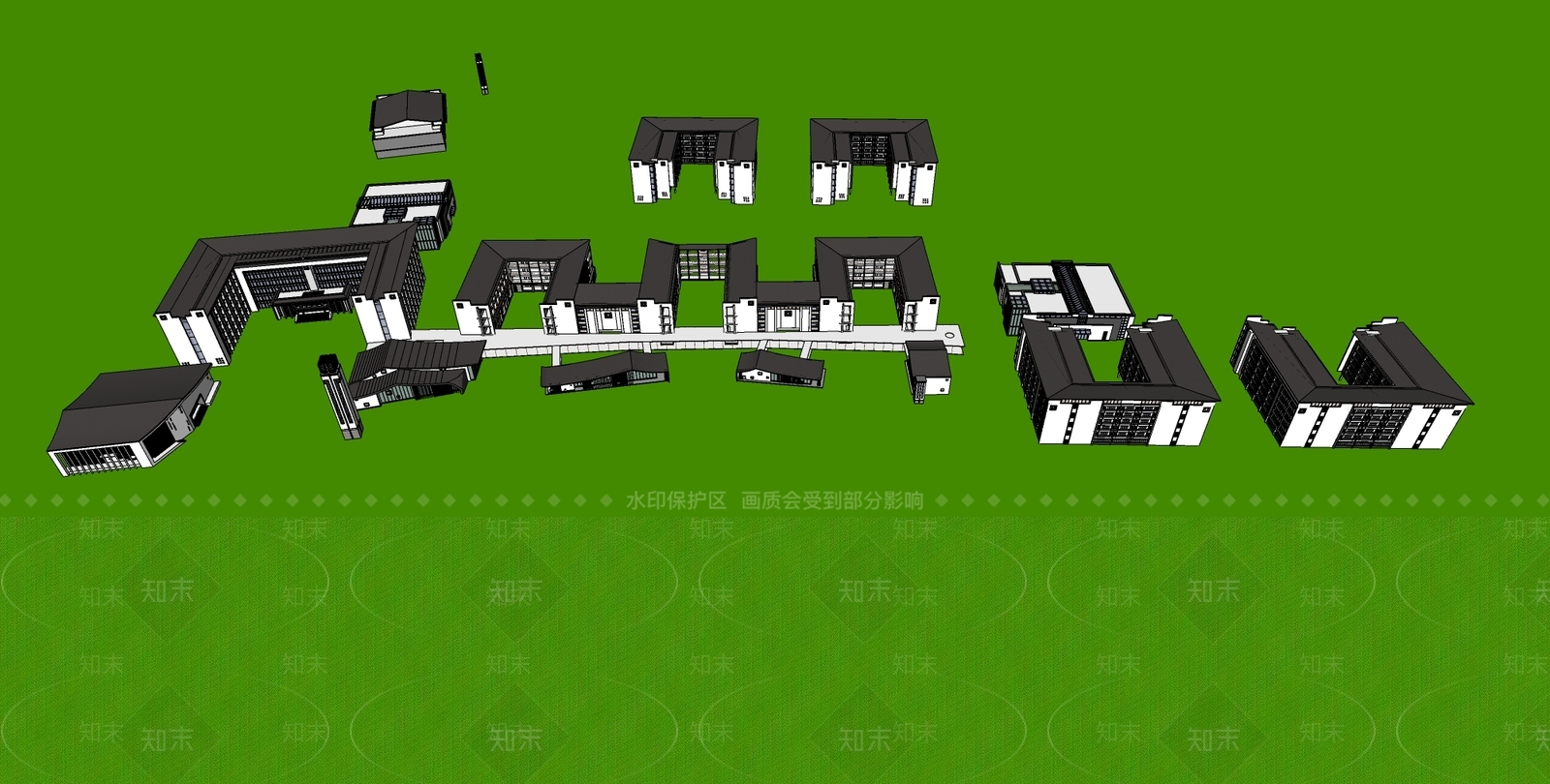 新中式学校建筑SU模型下载【ID:1198656191】