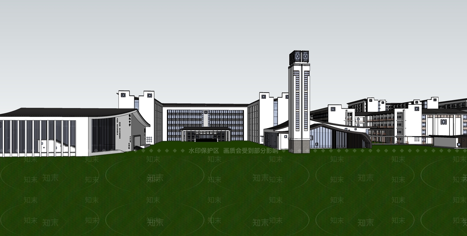 新中式学校建筑SU模型下载【ID:1198656191】