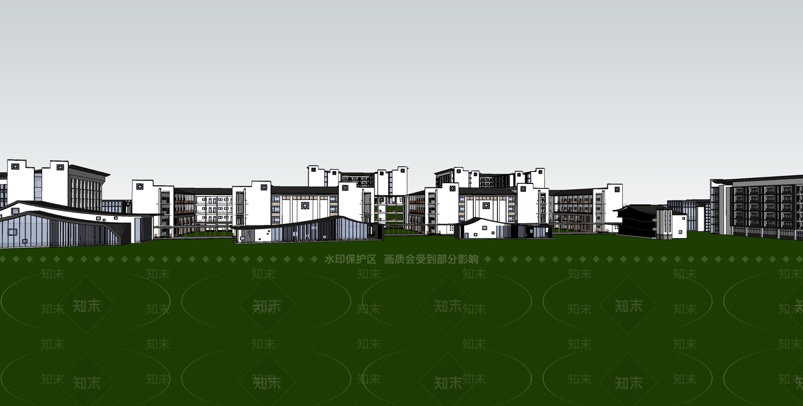 新中式学校建筑SU模型下载【ID:1198656191】
