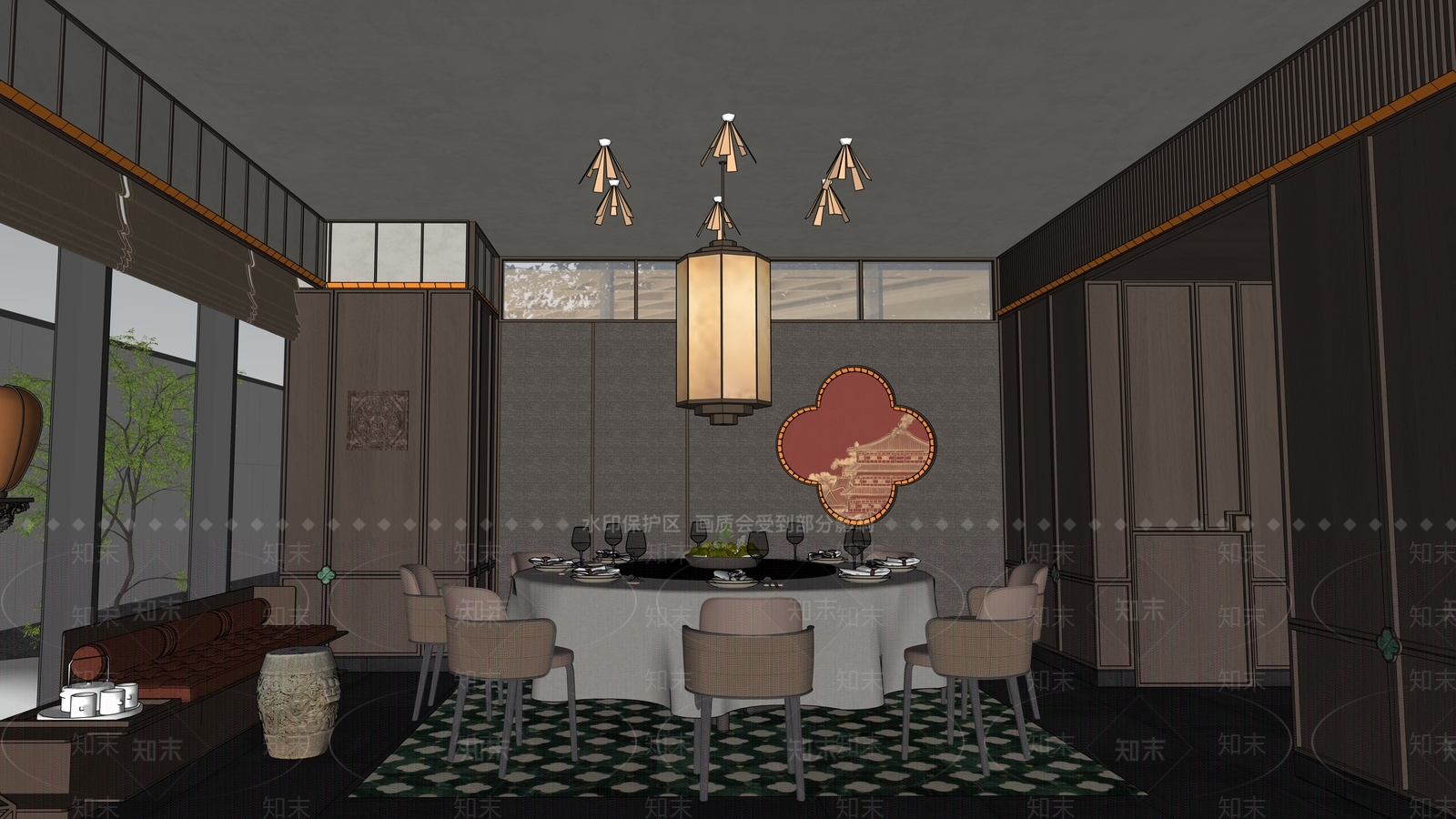 新中式复古包厢SU模型下载【ID:1198656271】