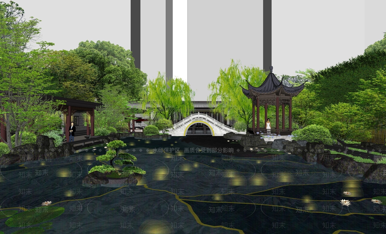 新中式中式售楼处建筑SU模型下载【ID:1198658354】