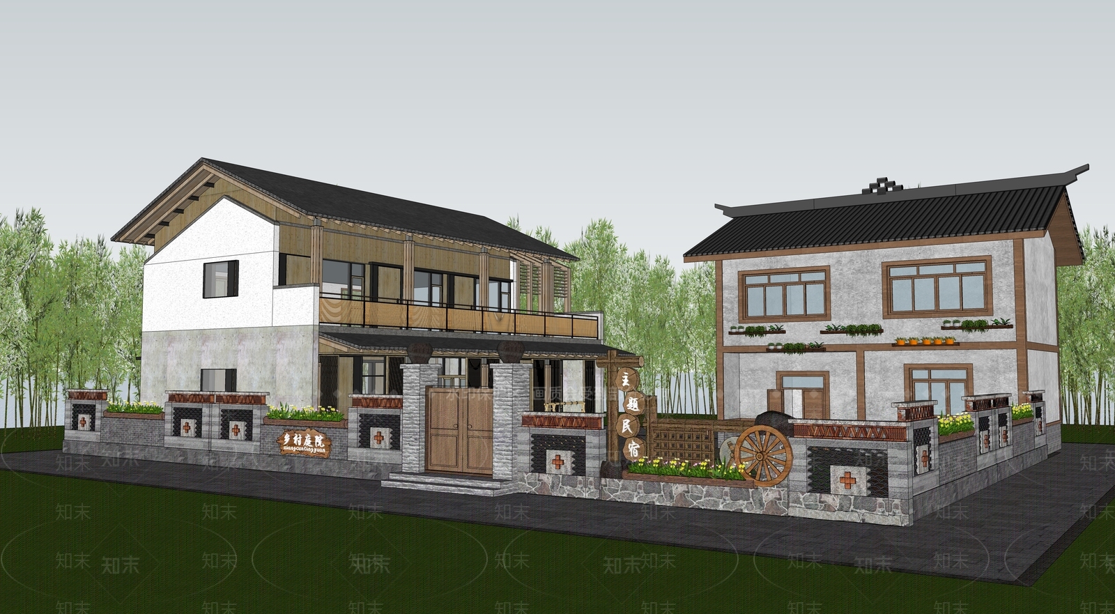 新中式乡村庭院SU模型下载【ID:1198660878】