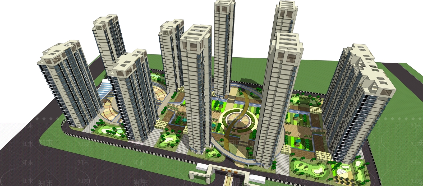 现代高层住宅SU模型下载【ID:1198669415】