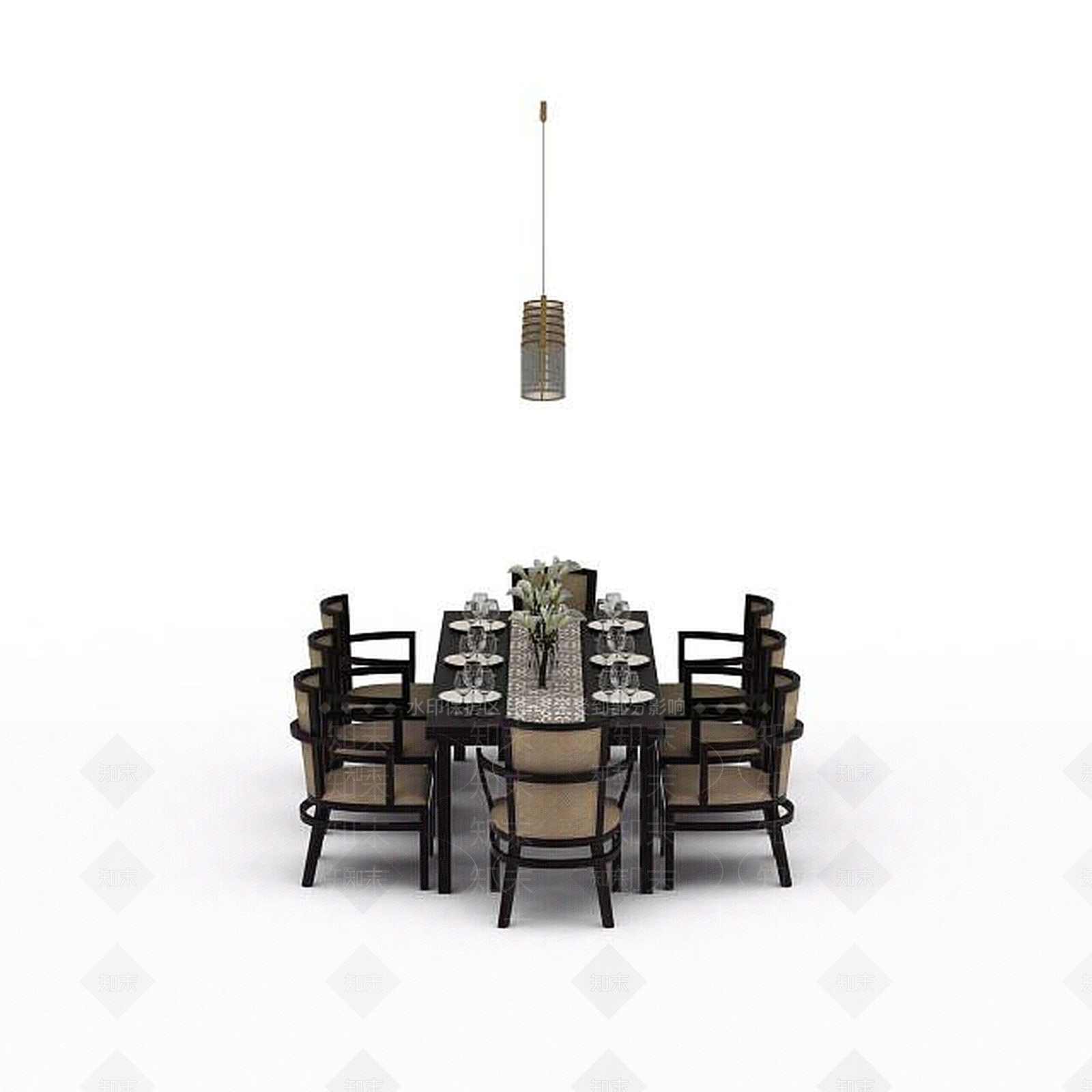 中式餐厅桌椅3D模型下载【ID:1198670459】