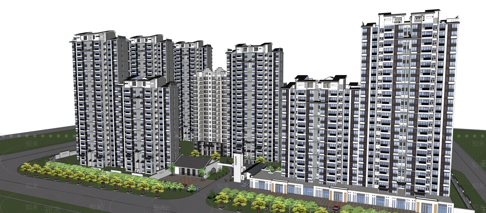 中式高层住宅SU模型下载【ID:1198671441】