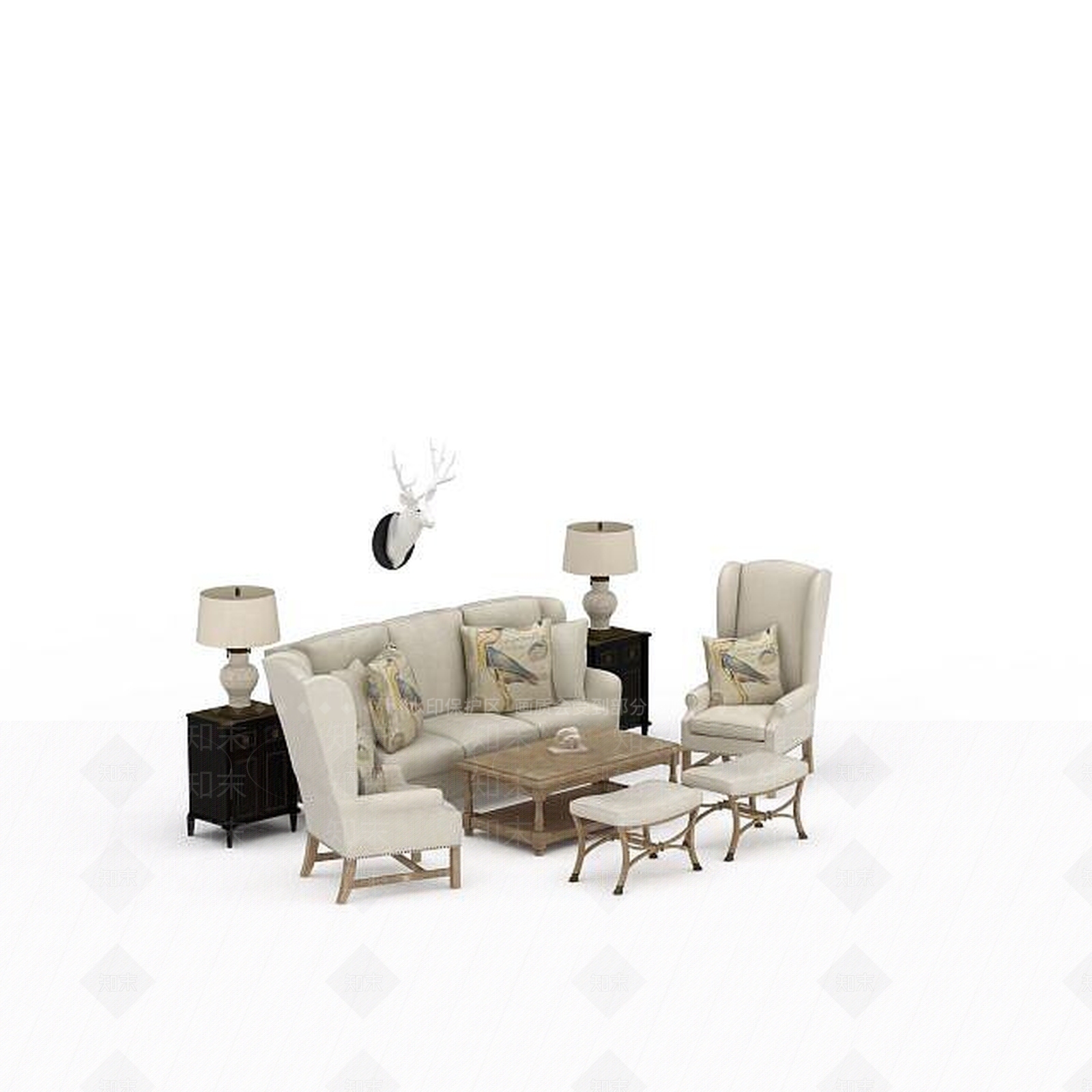 欧式古典欧式沙发茶几组合3D模型下载【ID:1198671584】