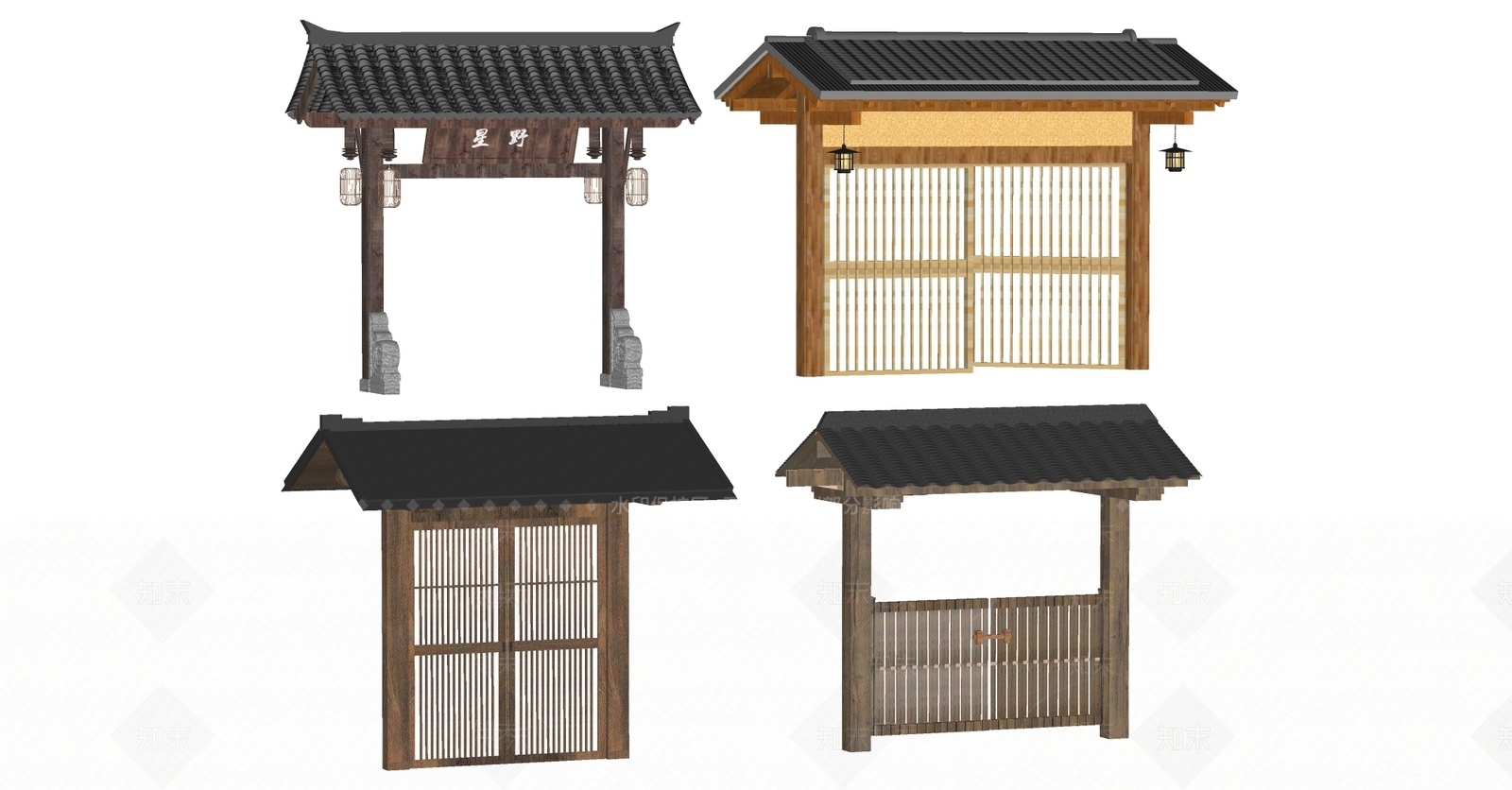 中式日式庭院门SU模型下载【ID:1198673981】