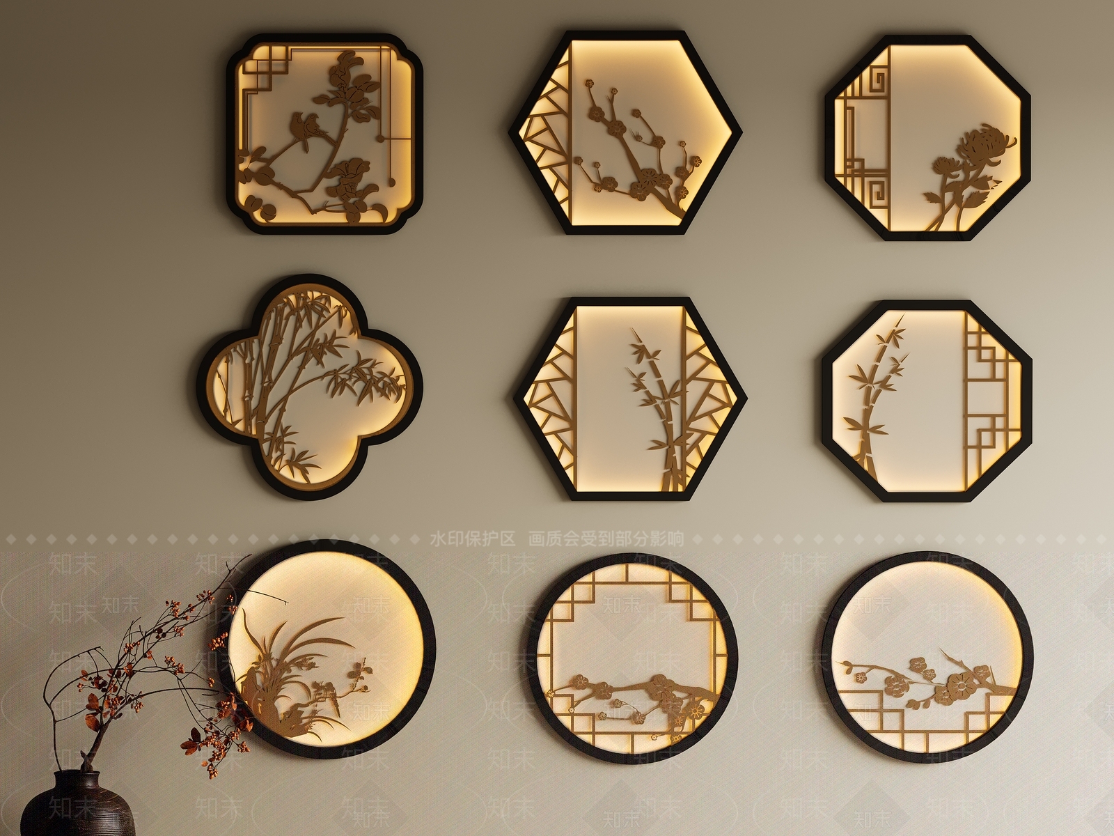 新中式中式景观壁灯3D模型下载【ID:1198675138】