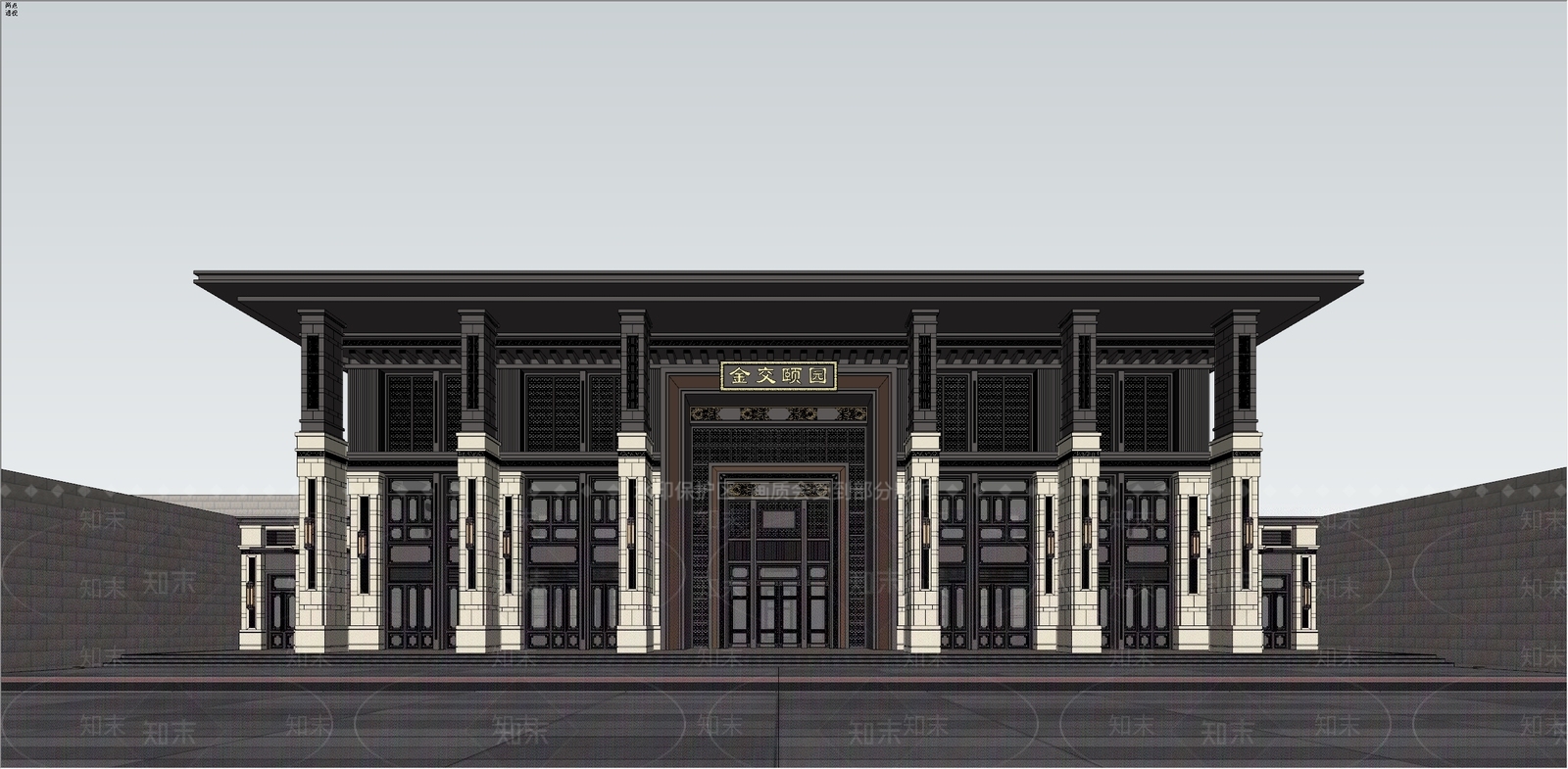 新中式售楼处建筑SU模型下载【ID:1198678729】