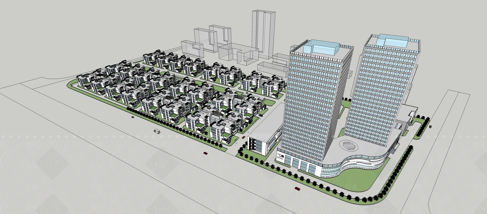 现代小区建筑SU模型下载【ID:1198679474】