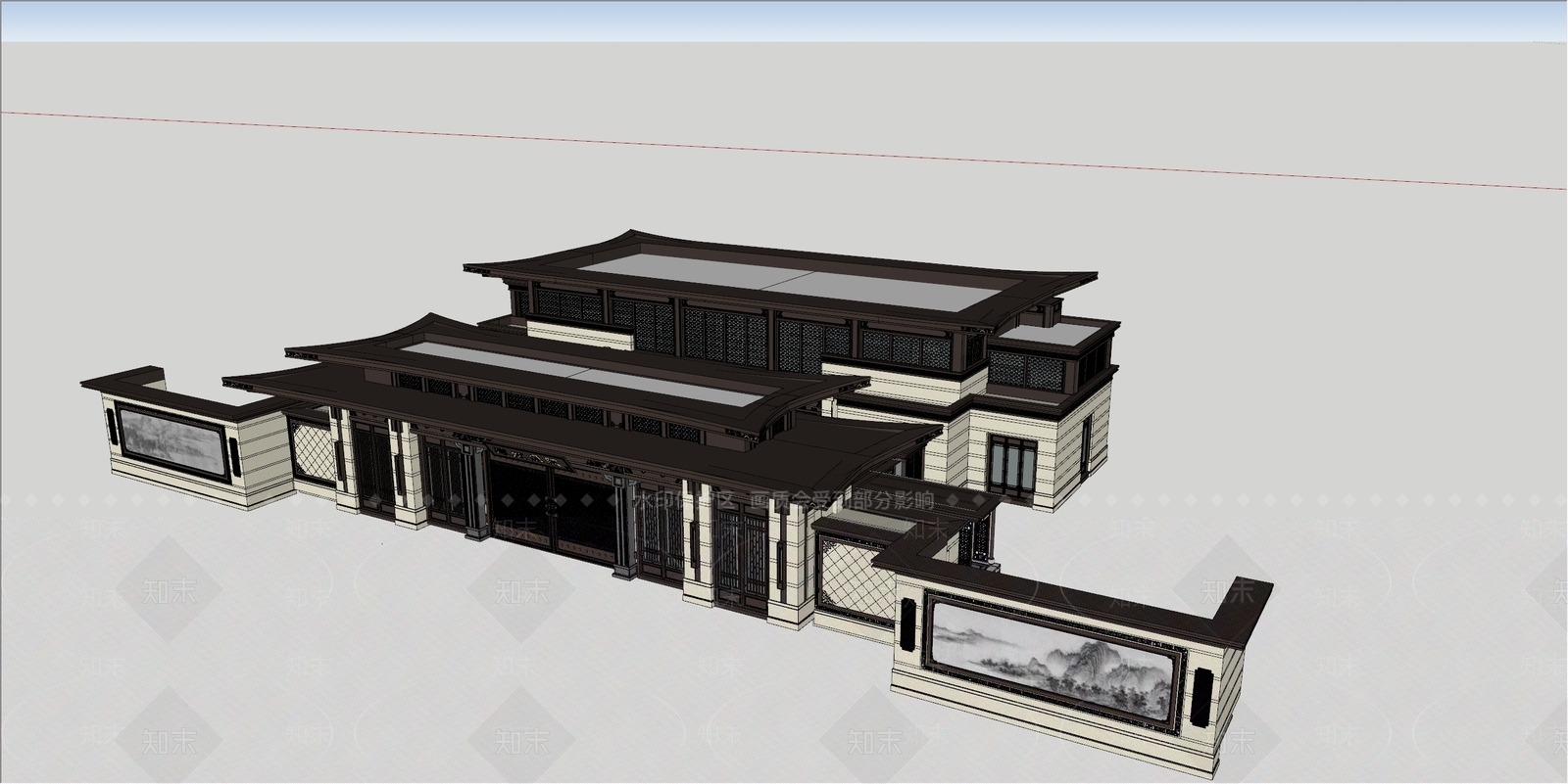 新中式售楼处建筑SU模型下载【ID:1198679543】