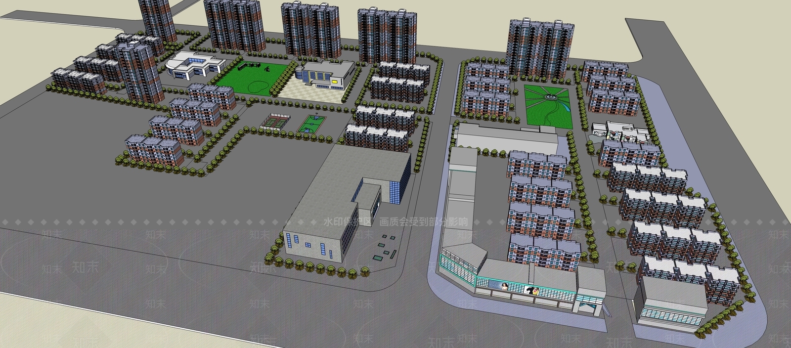 现代小区建筑SU模型下载【ID:1198684192】