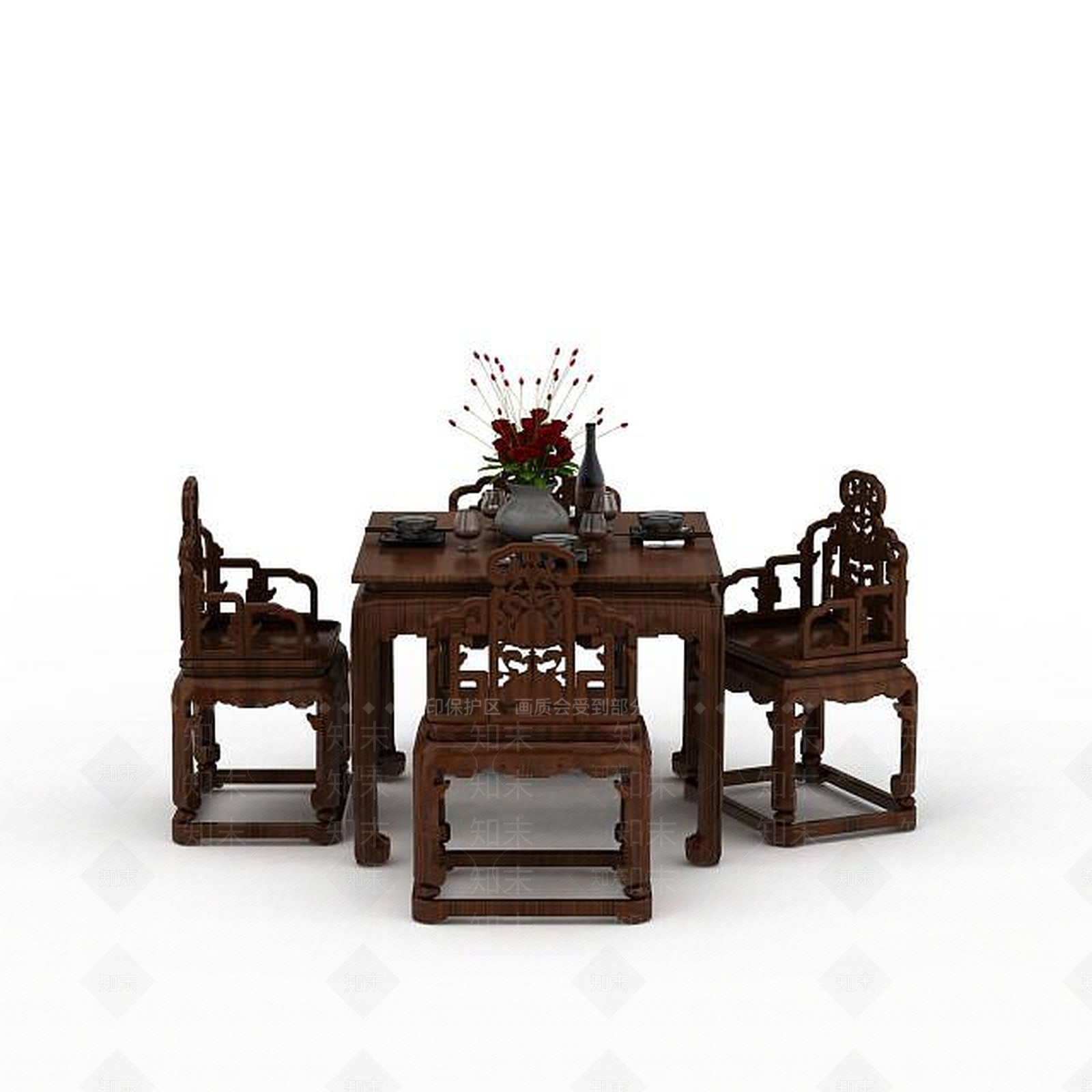 中式桌椅组合3D模型下载【ID:1198681291】