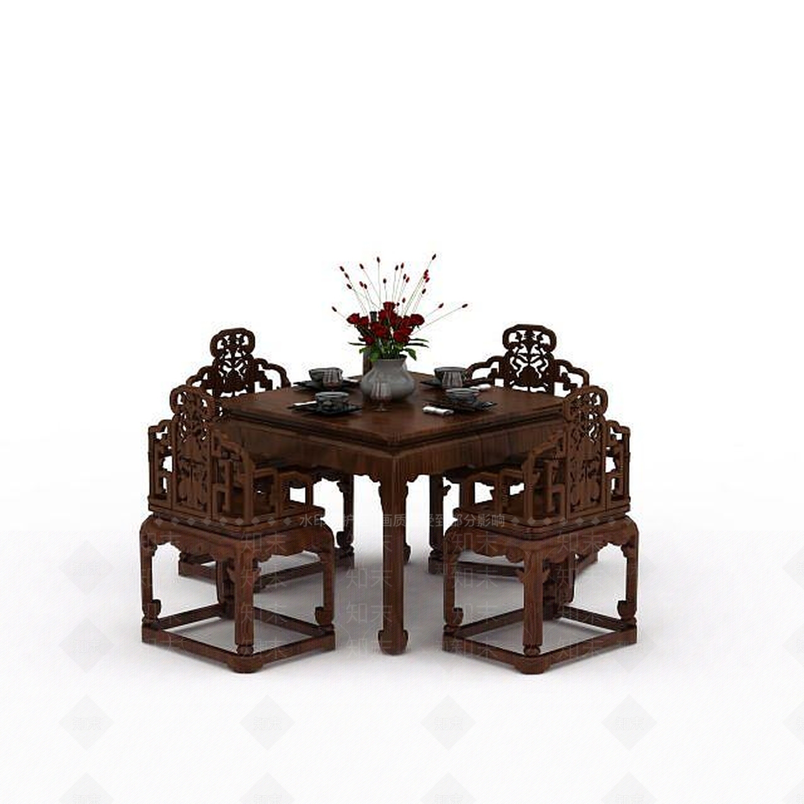 中式桌椅组合3D模型下载【ID:1198681291】